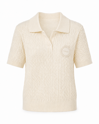 Amélie Cable Knit Polo Top - Cream