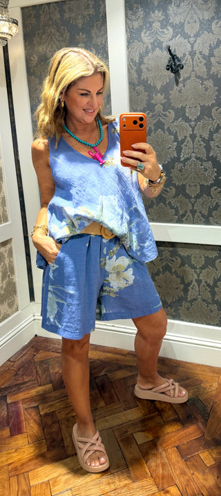 Libra Floral Shorts Set- Blue