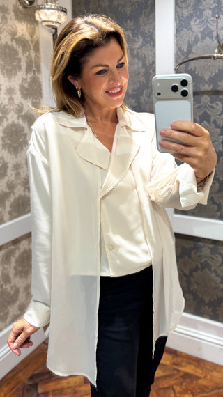 Celsa Cream Drape Blouse with Collar