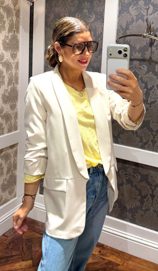 The Skylar Scrunch Sleeve Blazer- Cream