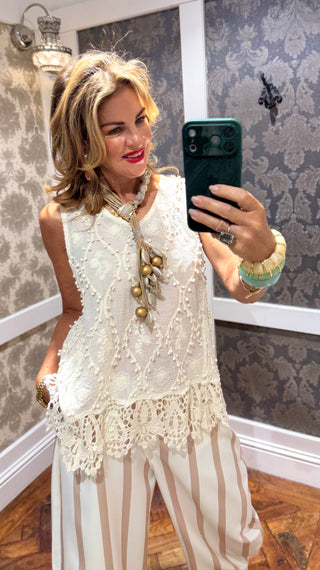 Selene Crochet Cotton Tank Top- Beige