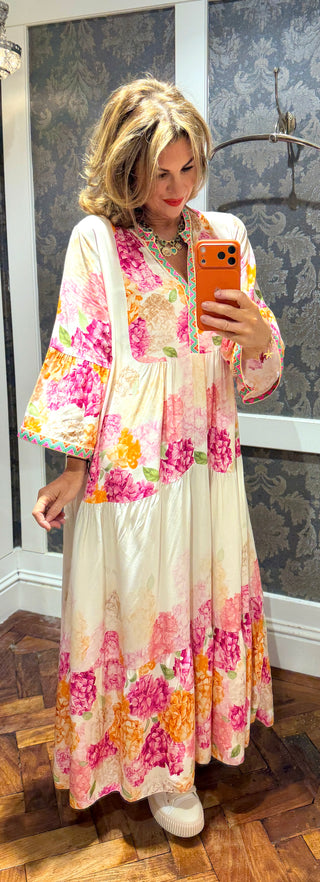 Nellie Long Floral Dress- Pink