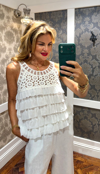 Jamie Crotchet Frill Tank Top White