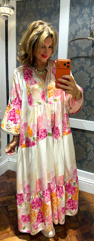 Nellie Long Floral Dress- Pink