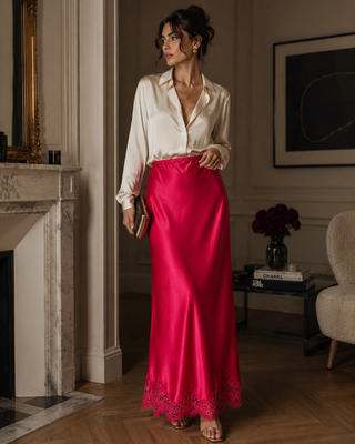 Margot Lace Skirt - Fuchsia Red