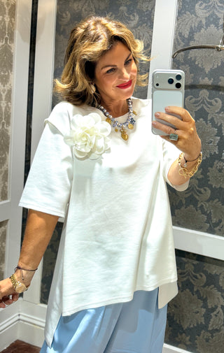 Stella Detachable Flower Top - White
