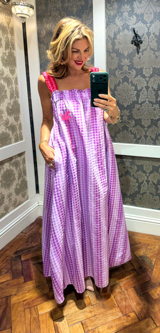 Susie Stripe Palm Cotton Maxi Dress -Purple