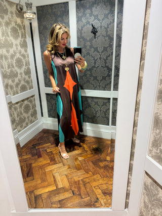 Thea Geo Dress - Chocolate Brown Turq/ Orange