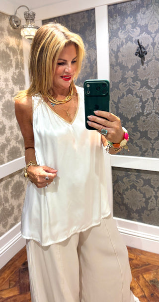 Julia Satin Cami- White