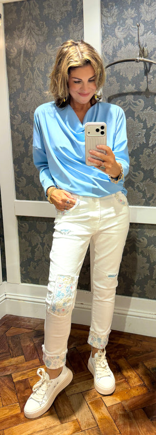 Ditsy Patch Jean - White