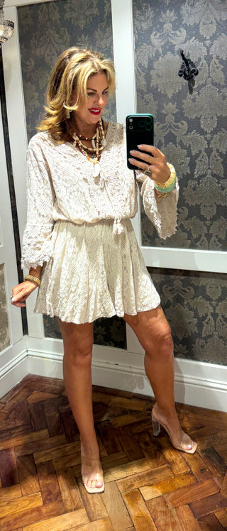 Alessia Lace Playsuit- Beige