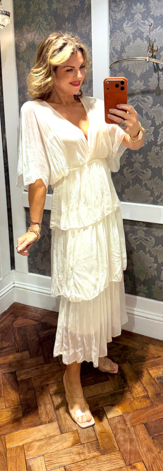 Azure Silk Dress -Cream