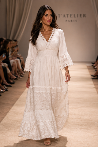 Calista long sleeve lace dress -Beige