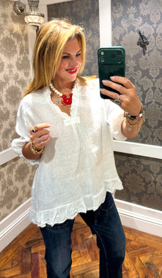 Zuri Linen Blouse - White