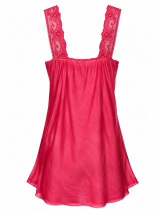 Satin Cami with lace neckline -  Deep Pink