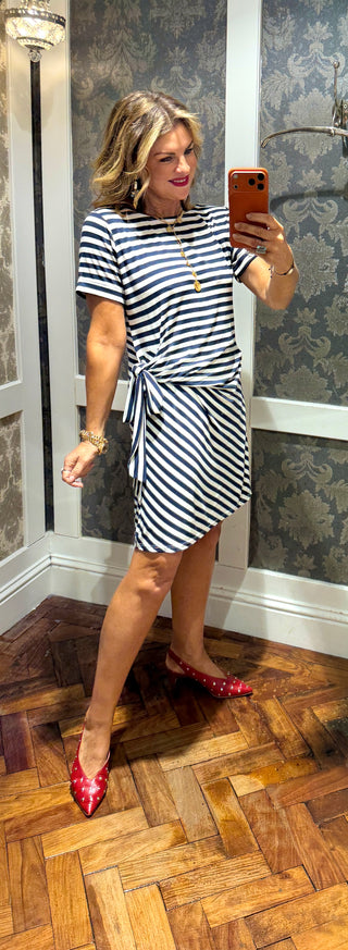 Liv Stripe Tie Dress - Navy
