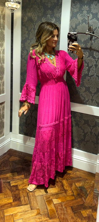 Calista long sleeve lace dress - raspberry