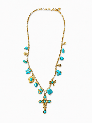 Necklace Cross Savannah Turq -Long