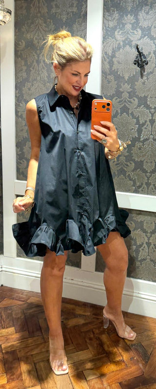 Kelly Shirt Cotton Dress -Black