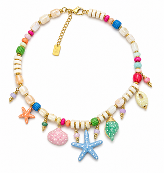 Necklace Star Porcelain Pink  Multi Gem