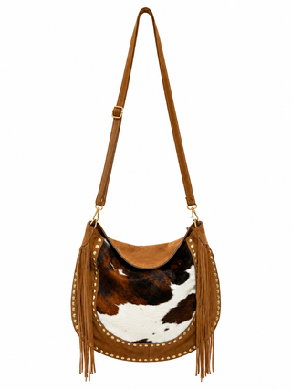 Cody Fringe Brown Cow Print Genuine Leather