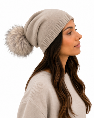 Klara Slouchy Hat Bobble-Beige