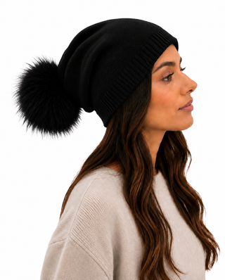 Klara Slouchy Hat Bobble-Black
