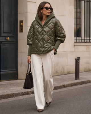 Zoe Shell Jacket Ribbed Sleeve-Khaki