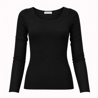 Cashmere Basic Long Sleeve Top - Black