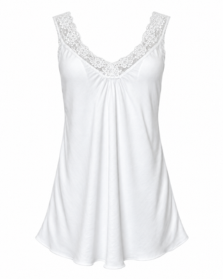 Satin Cami with lace neckline -  white