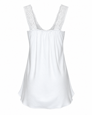 Satin Cami with lace neckline -  white