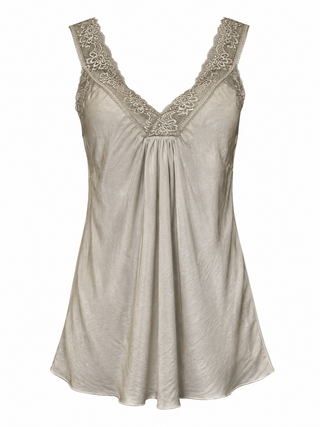 Satin Cami with lace neckline -  taupe