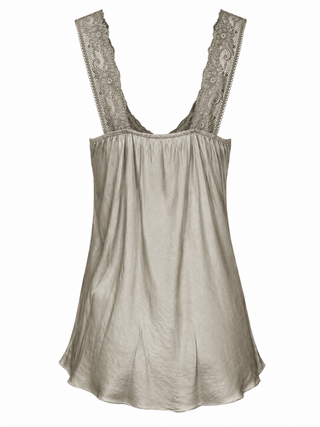 Satin Cami with lace neckline -  taupe