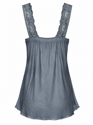 Satin Cami with lace neckline -  grey