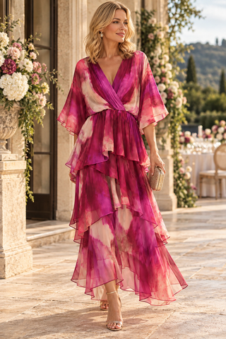 Azure Cascade Tye Die Silk Dress - Pink Multi