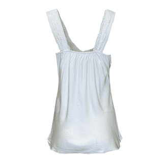Satin Cami with lace neckline -  white