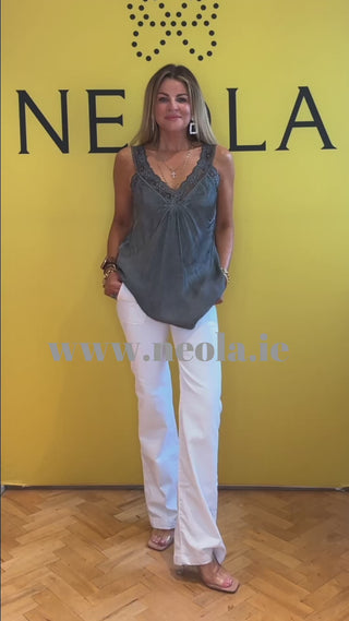 Satin Cami with lace neckline -  grey-www.neola.pro